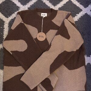 BiBi Camouflage Brown and Tan Crewneck Sweater